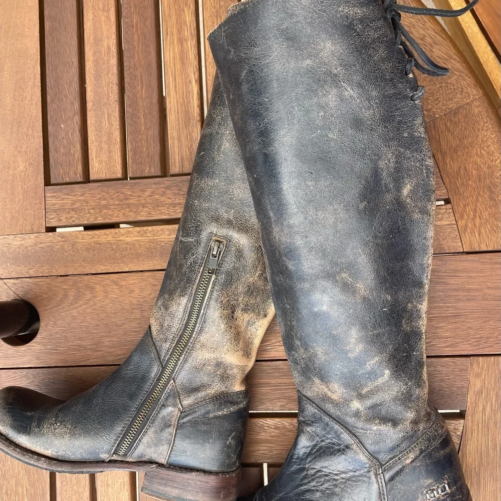 BED|STU Women's Lace-Up Tall Riding Boots in Dark Brown/Black - Picture 6 of 11